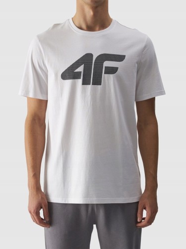 Nowy! Oryginalny 4F t-shirt męski XL biały z dużym czarnym logo (061)