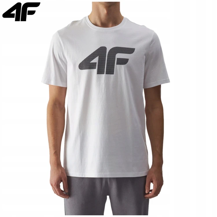 Nowy! Oryginalny 4F t-shirt męski XL biały z dużym czarnym logo (061)