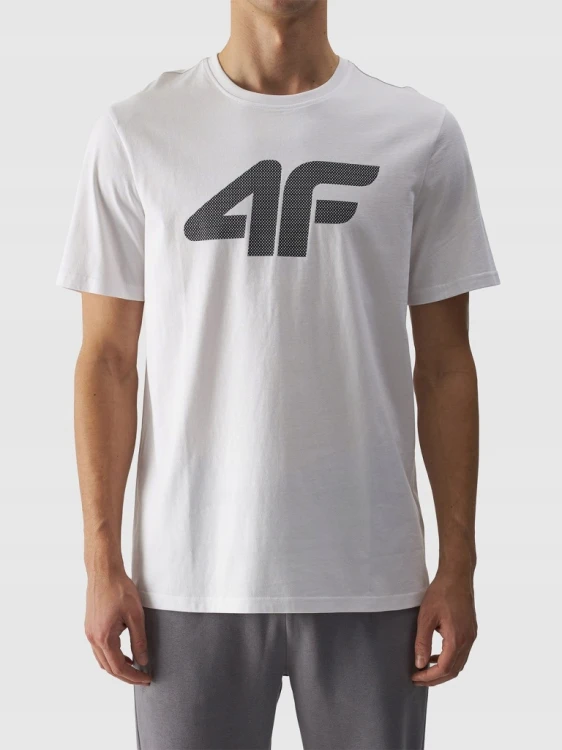Nowy! T-shirt męski 4F rozmiar M biały z dużym czarnym logo (078)