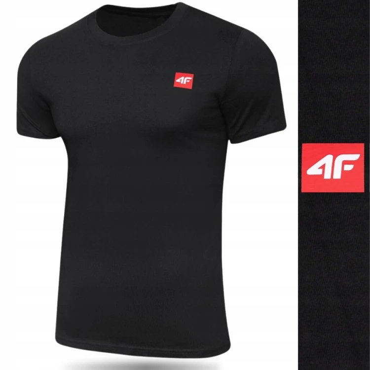 Nowy! Oryginalny 4F t-shirt męski M czarny z małym czerwonym logo (115)