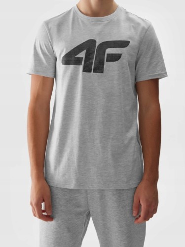 Nowy! Oryginalny 4F t-shirt męski M jasno szary z dużym czarnym logo (108)