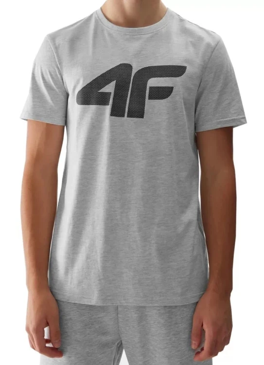 Nowy! Oryginalny 4F t-shirt męski M jasno szary z dużym czarnym logo (108)