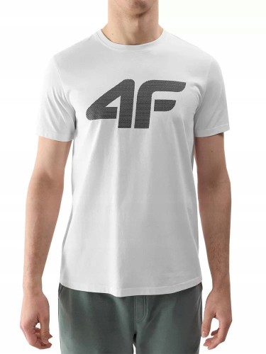Nowy! Oryginalny 4F t-shirt męski M biały z dużym czarnym logo (184)