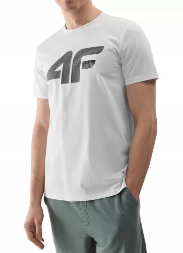 Nowy! Oryginalny 4F t-shirt męski M biały z dużym czarnym logo (184)