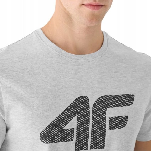 Nowy! Oryginalny 4F t-shirt męski S jasno szary z dużym czarnym logo (054)