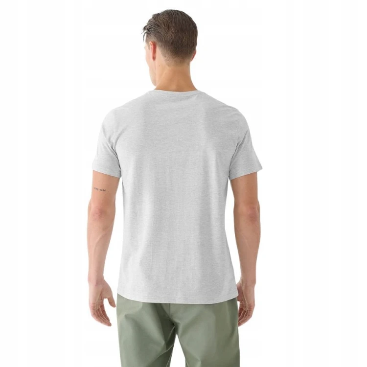 Nowy! Oryginalny 4F t-shirt męski S jasno szary z dużym czarnym logo (054)