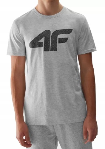 Nowy! Oryginalny 4F t-shirt męski S jasno szary z dużym czarnym logo (115)