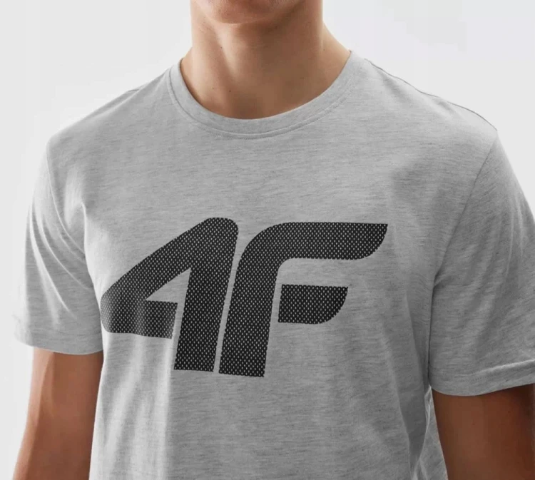 Nowy! Oryginalny 4F t-shirt męski S jasno szary z dużym czarnym logo (115)