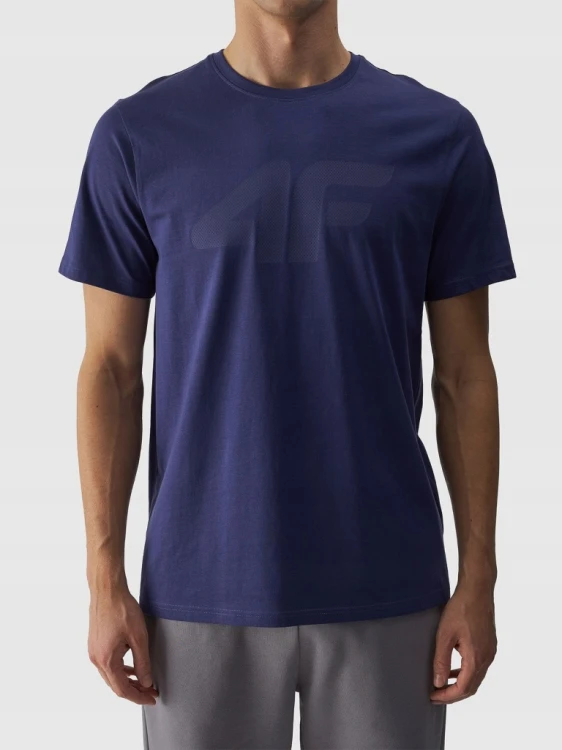 T-shirt męski okrągły dekolt 4F rozmiar S granatowy z dużym logo
