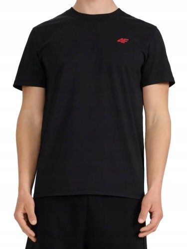 Nowy! 4F T-shirt męski TSHM3341 czarny roz. L z małym czerwonym logo (042)