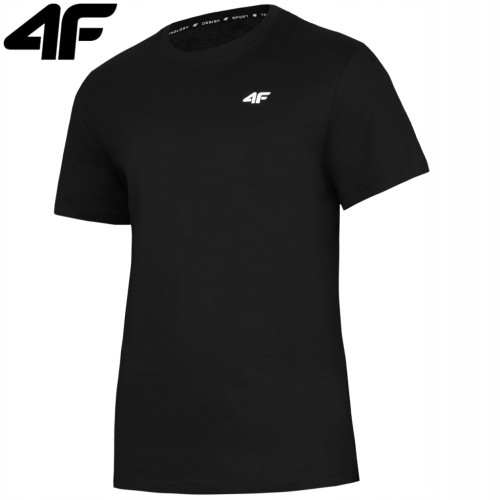 Nowy! T-shirt 4F męski M3341 głęboka czerń roz. S z białym logo (748)