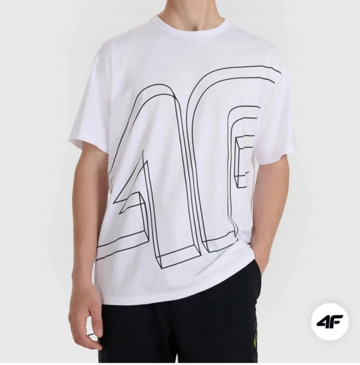 Nowy! Oryginalny 4F T-shirt męski biały 4F rozmiar M duże logo 3D (192)