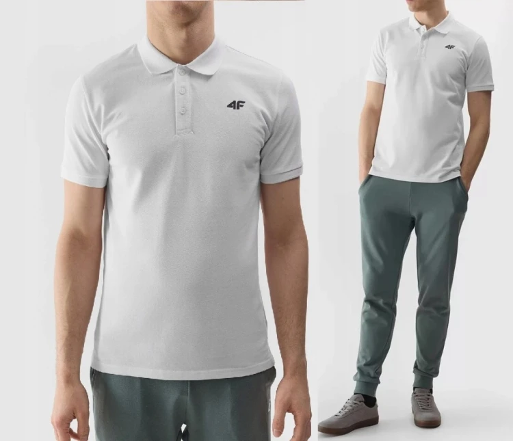 Nowa! Oryginalna 4F koszulka Polo XL męska biała z małym logo (279)